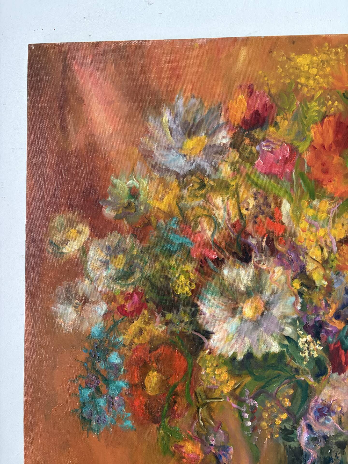 oil on canvas "Bouquet on orange background", signed