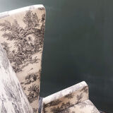 Fauteuil à oreilles toile de Jouy