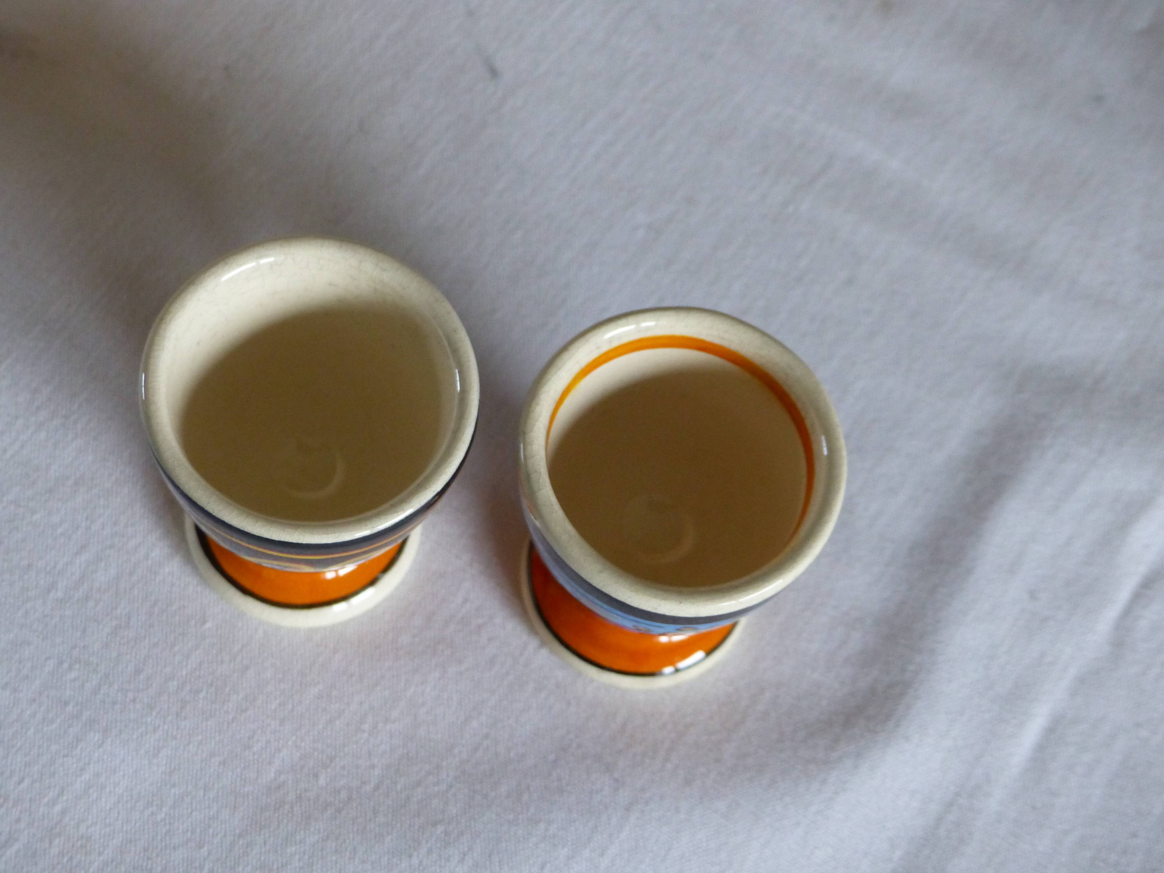 Pair of egg cups, earthenware, Quimper.
