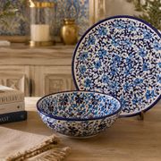 Ensemble de bol et assiette en céramique turque fait main, assiette bleue florale d'Iznik