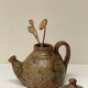 Vintage glazed ceramic sculptural teapot from the 1970s.