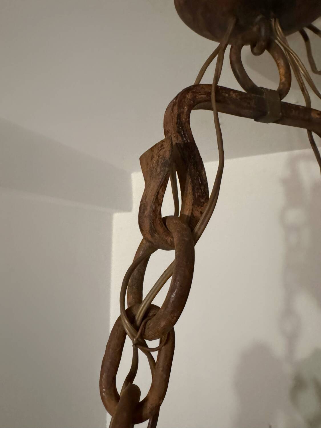 Medieval style heraldic wrought iron chandelier