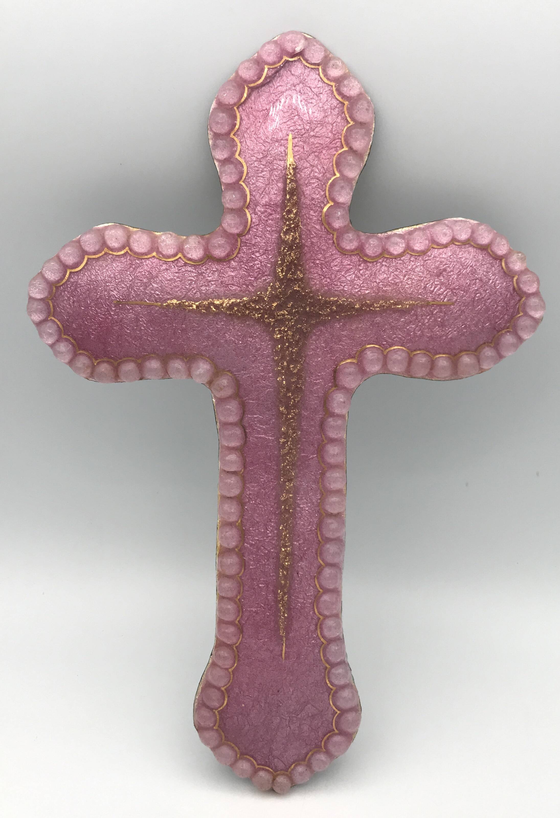 Religious wall cross in artistic enamel on silver signed P.BONNET, Limoges