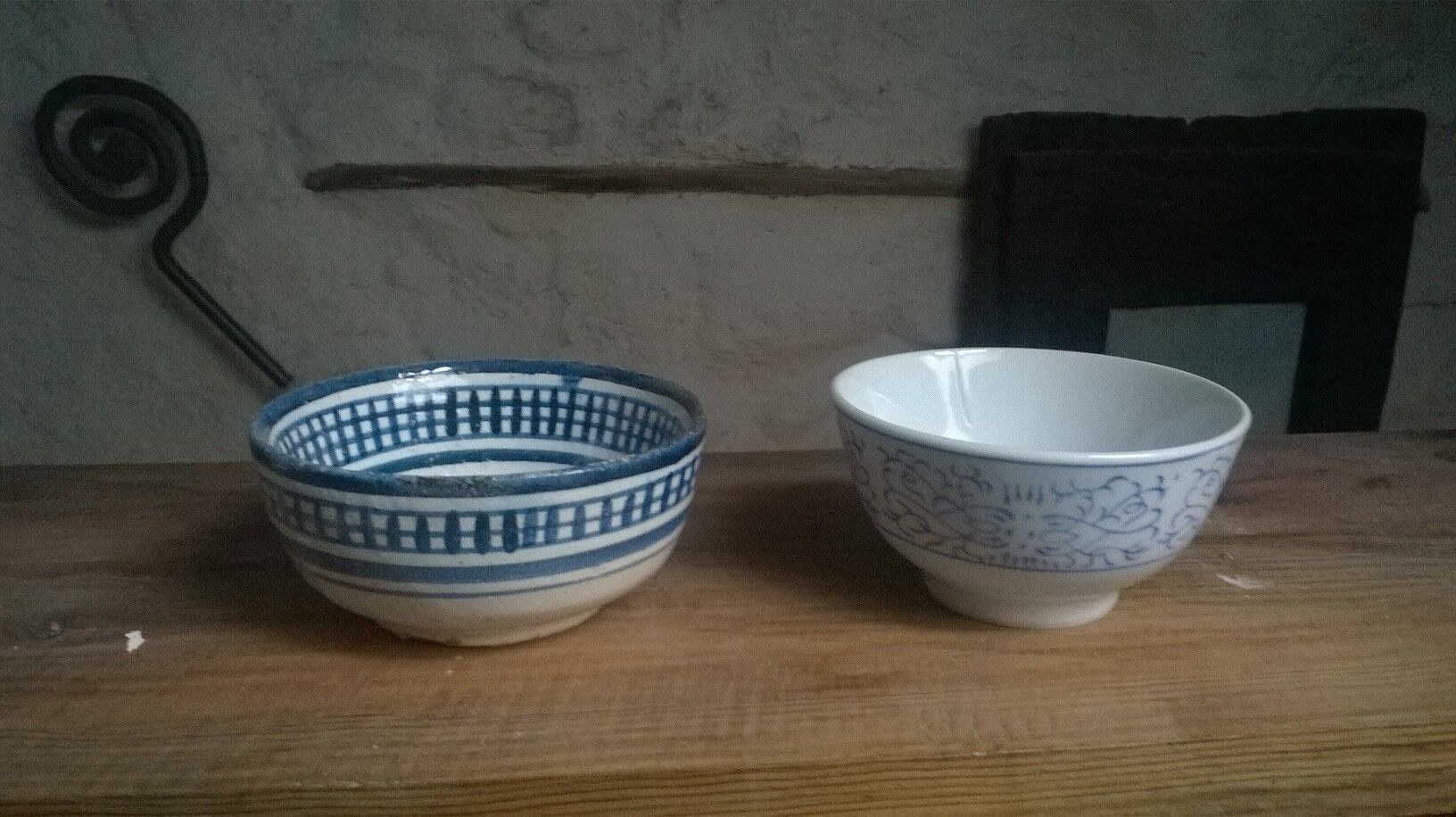 Duo of mismatched old bowls