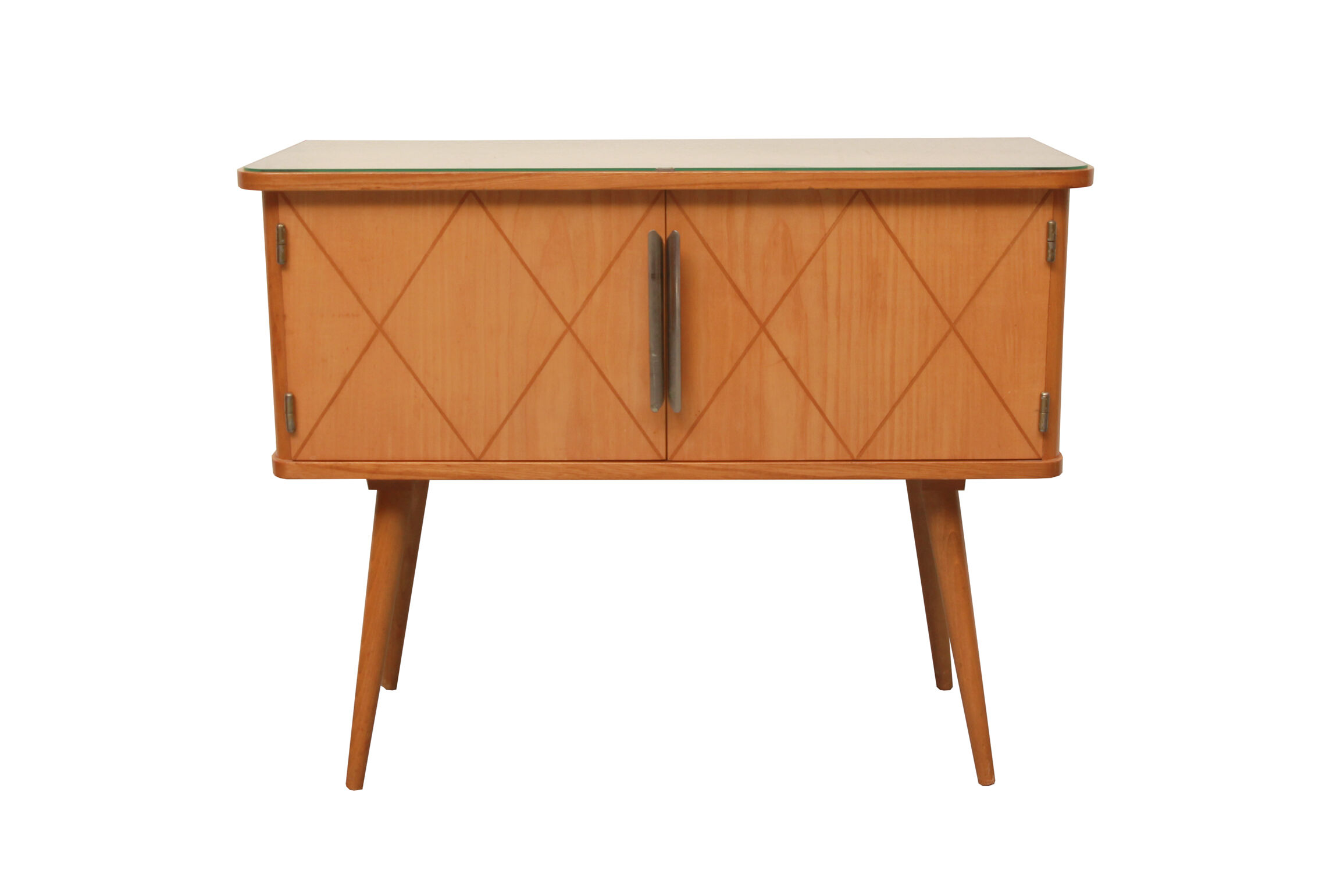 Commode des années 1950 en frêne avec incrustations