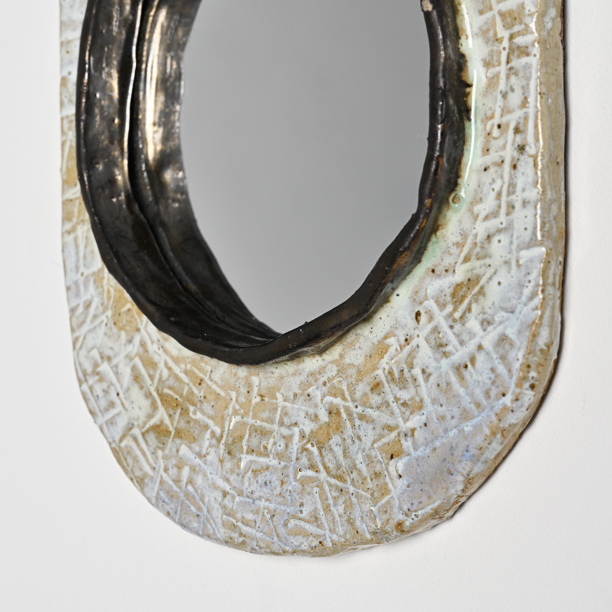 Ceramic mirror by Jean-Pierre Viot, France, circa 1970
