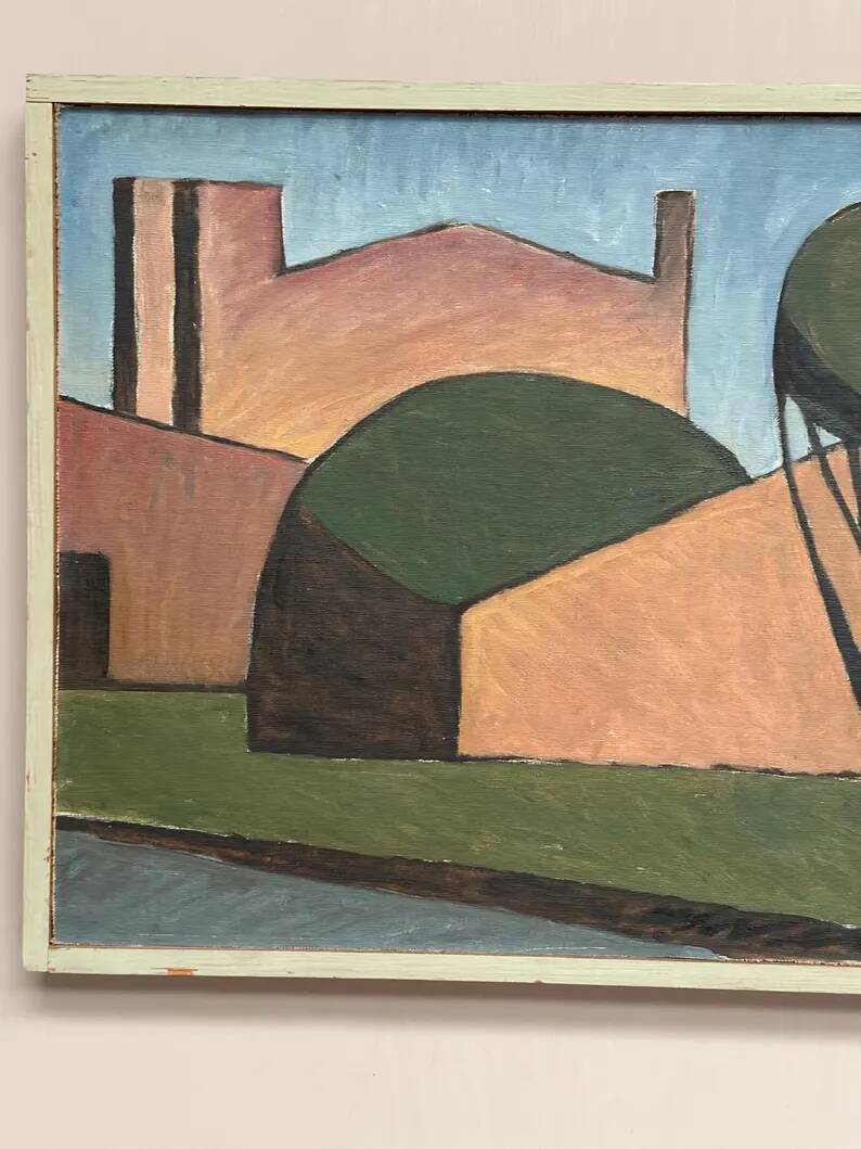Large Original Swedish Oil on Canvas – "Spansk By" by Emil Clahr (1905–1983) – Signed – 1961 – Vintage & Framed