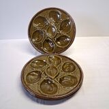 3 green majolica oyster plates from St Clément in good condition.