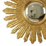 Large Wooden Sun Mirror Sunburst Butler XL Mirror Gold 70cm