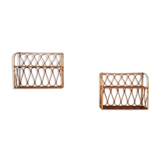 Pair vintage rattan shelves
