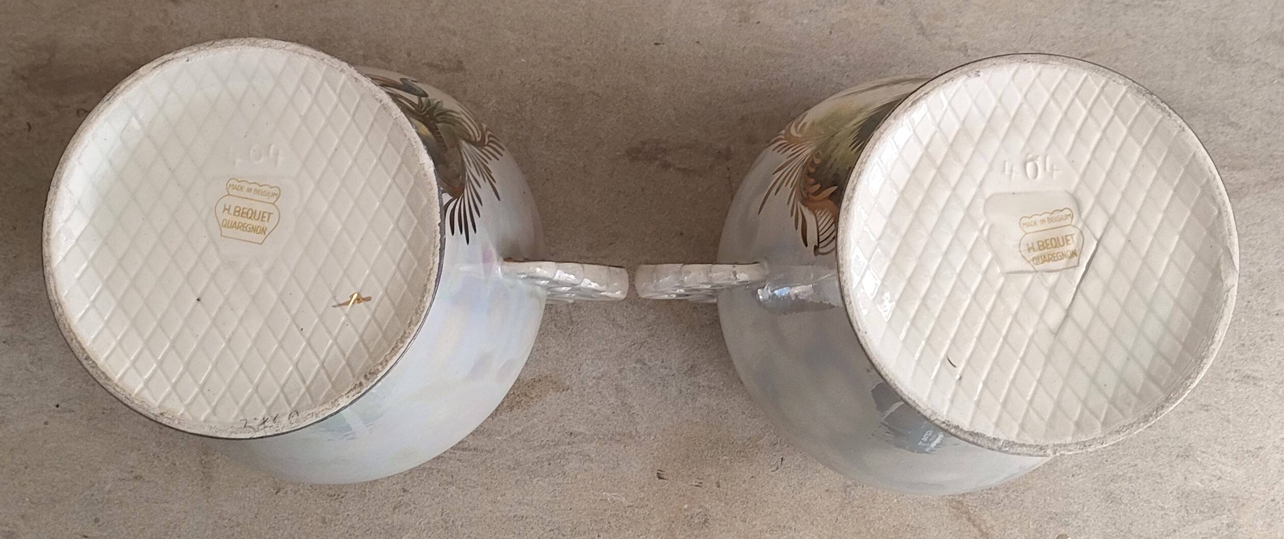 Pair of peacock vases by Hubert Bequet - Pearly ceramic - Belgium - 60s