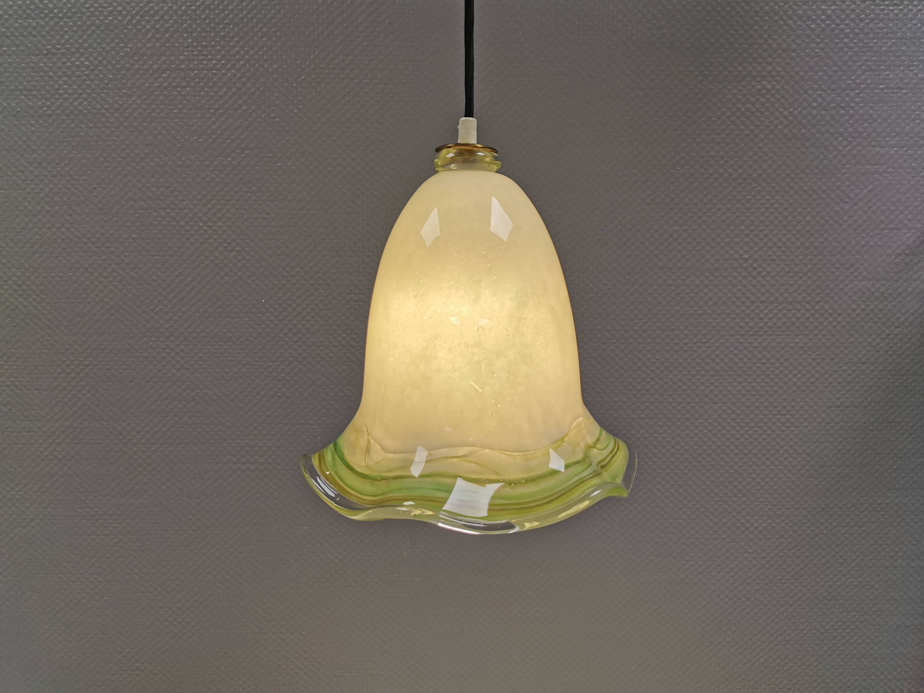 Pendant lamp in multicolored glass. Probably Danish or Swedish from 1970s