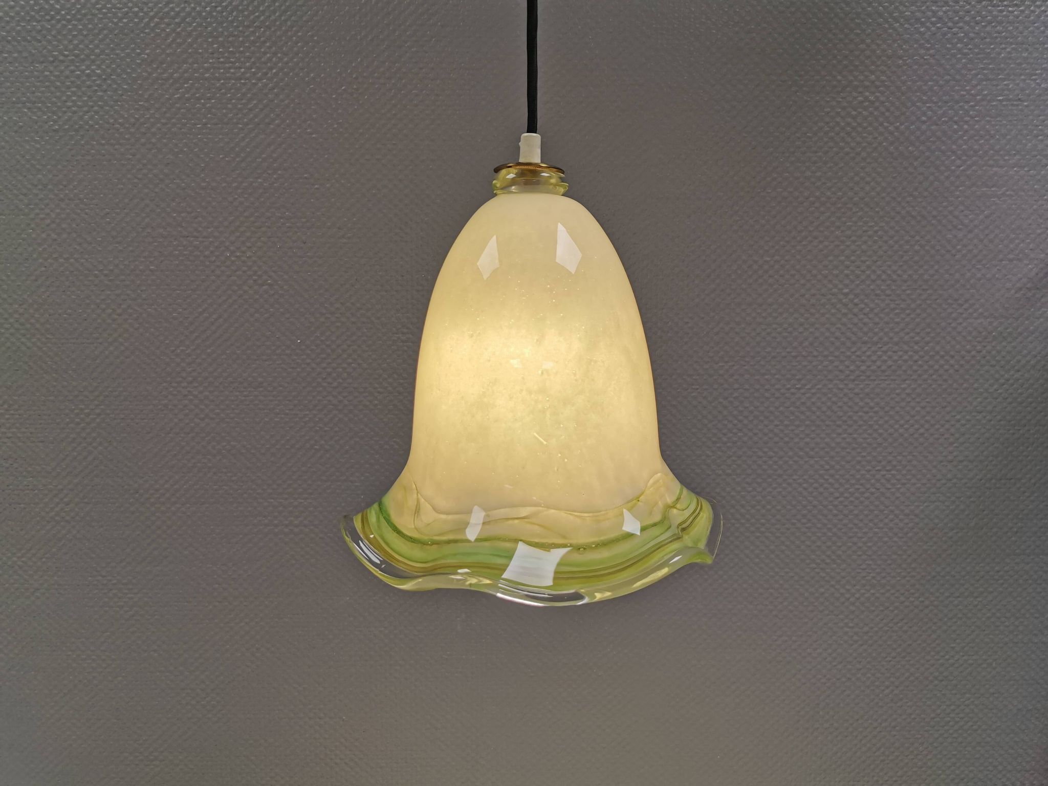 Pendant lamp in multicolored glass. Probably Danish or Swedish from 1970s