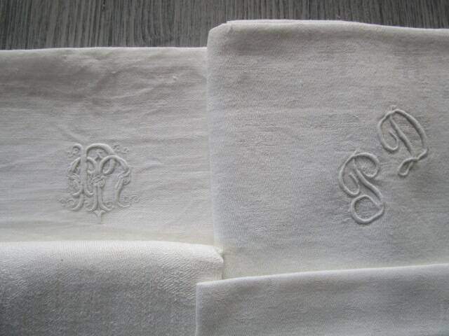 7 Antique Damask Napkins - Mismatched