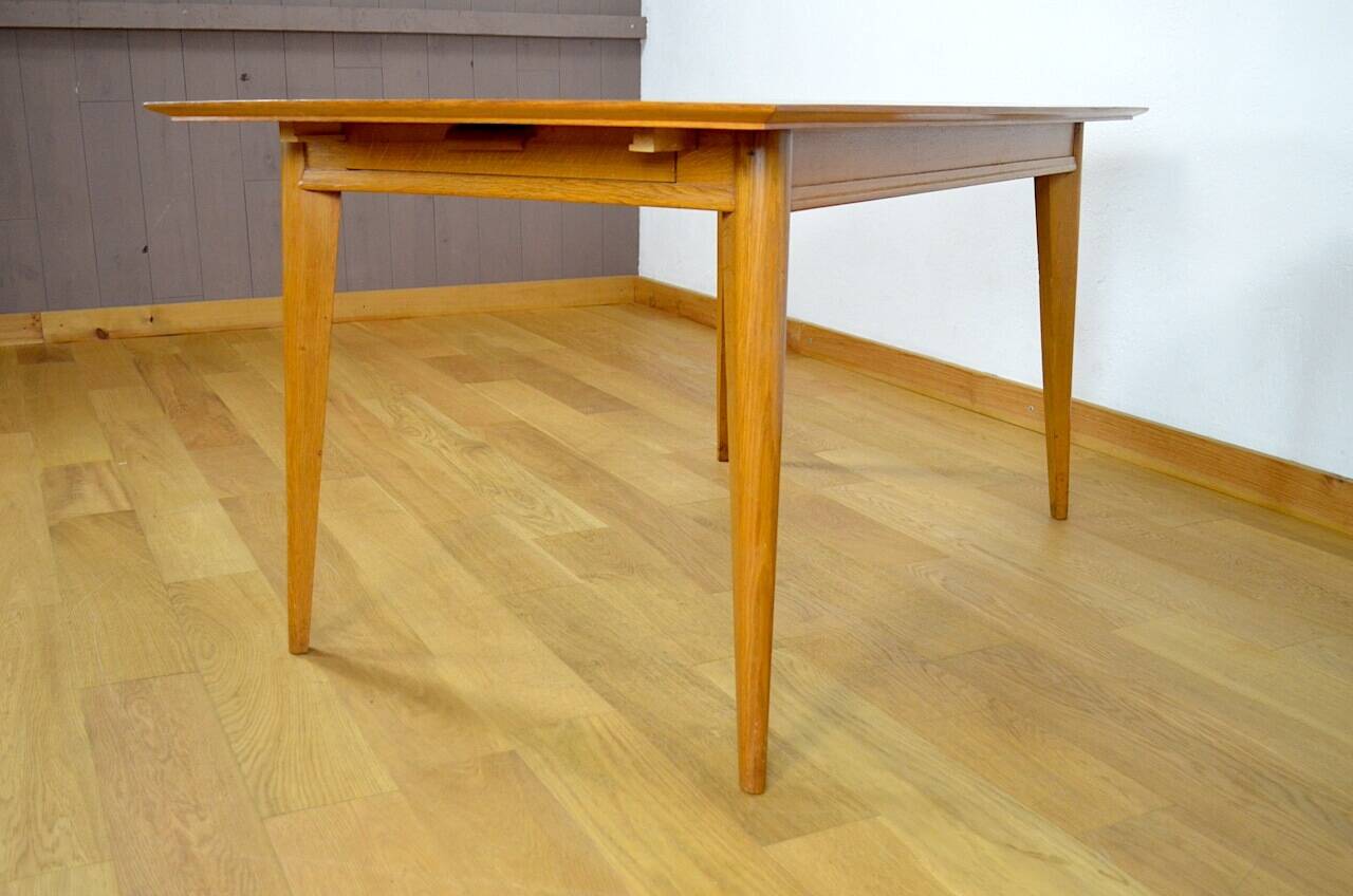 Vintage 1960s light oak table & compass legs