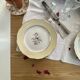 6 antique cream-coloured earthenware dinner plates with gold decoration and flowers.