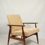 Scandinavian armchair yellow mellow fabric Boho style 1970 design by H.Lis