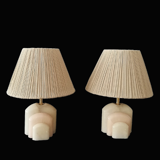Pair of Art Deco marble alabaster pleated shade table lamps vintage