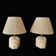 Pair of Art Deco marble alabaster pleated shade table lamps vintage