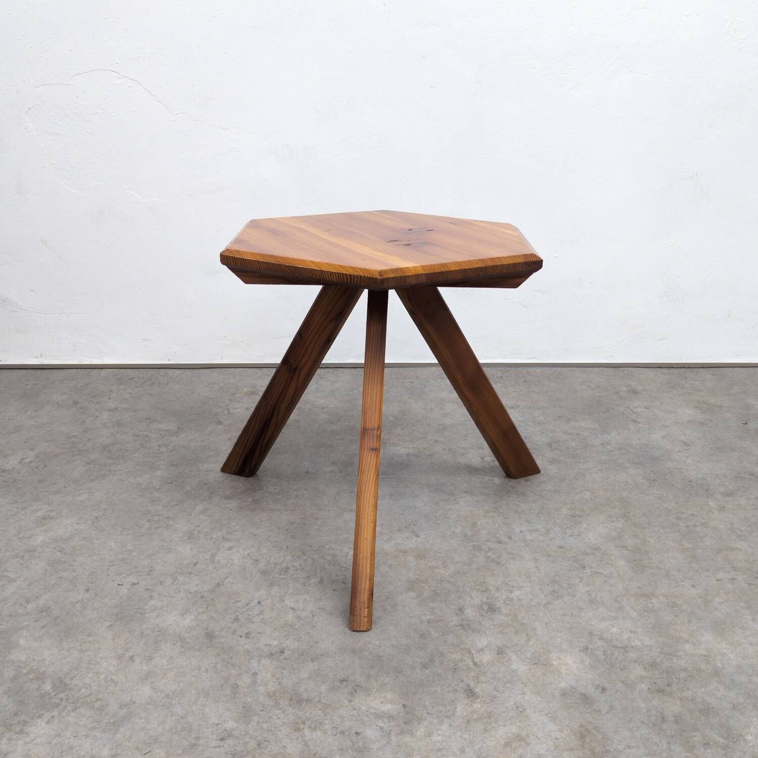 French Brutalist Pine Side Table, 1970s