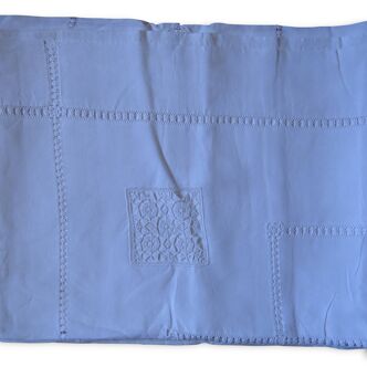 Drap plat ancien en fil, brodé et monogrammé