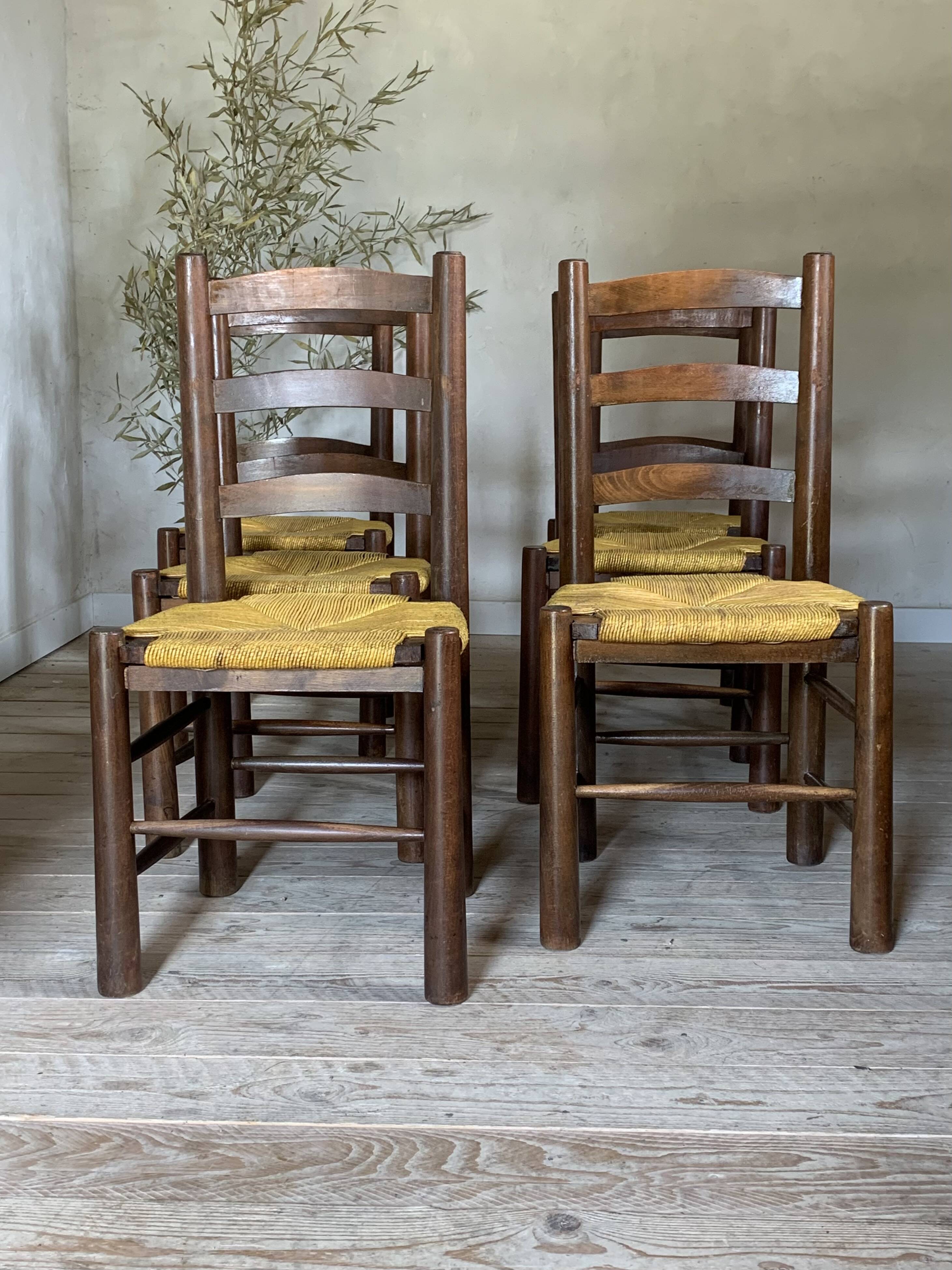 Chaises vintage de Georges Robert en paille - lot de 6