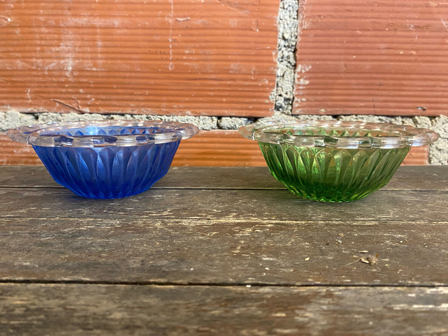 Pair of bol coupe fruit antique fostoria colony twisted green glass +