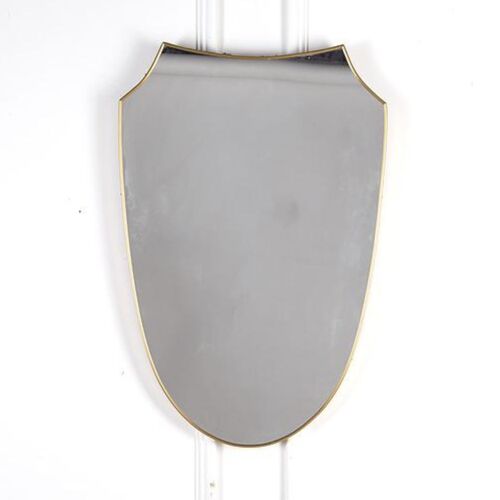 Miroir en forme de harpe moderne du milieu du siècle en laiton et verre