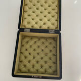 Old square wooden box, a bit of marquetry, padded, box.