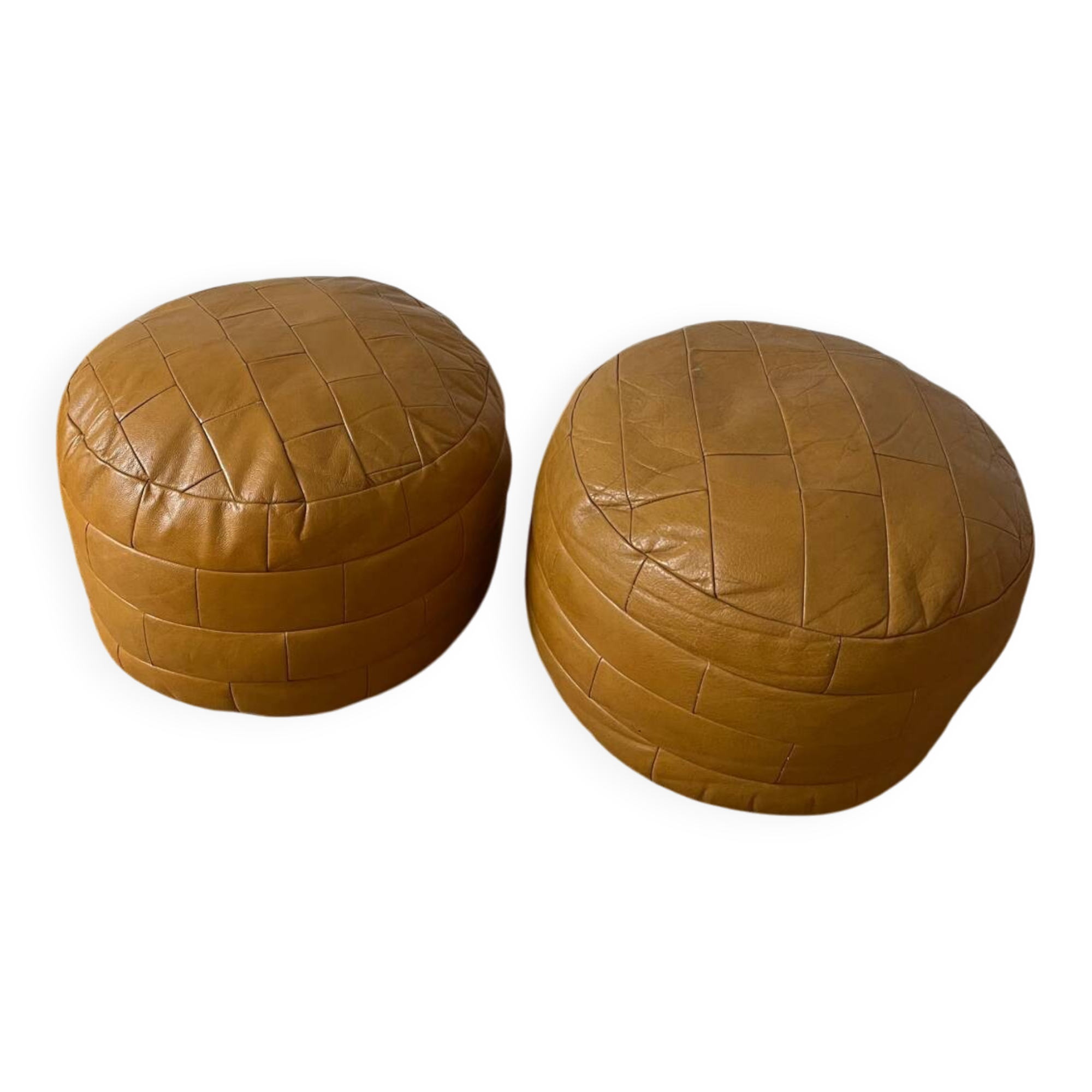 Vintage 70s patchwork leather poufs