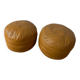 Vintage 70s patchwork leather poufs