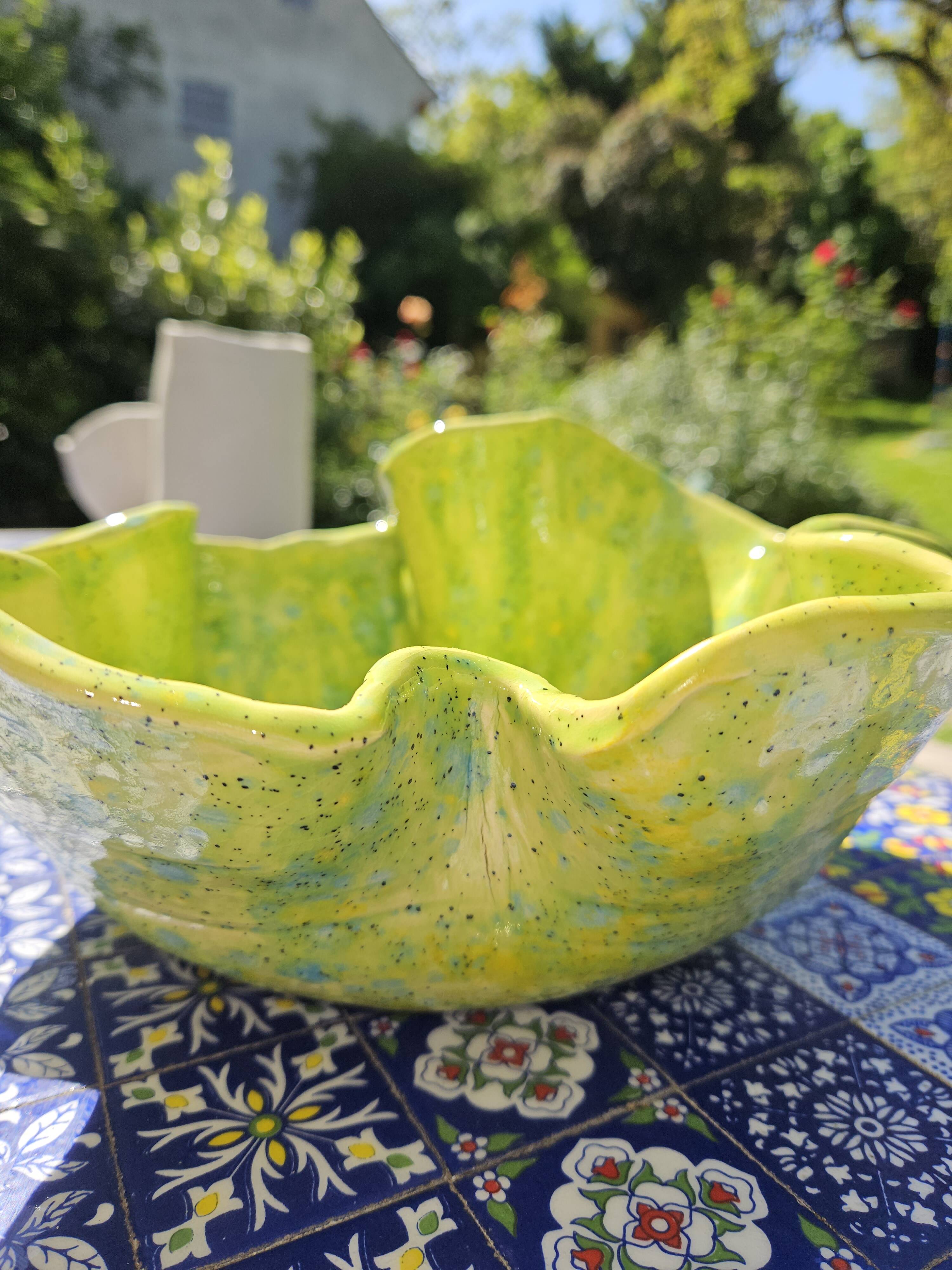 Frog ceramic fruit basket or salad bowl