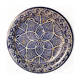 Old Moroccan dish in blue enamelled terracotta