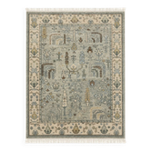 Modern Oushak Wool Area Rug for Living Room, Hand Knotted Sage Green Floral Design Carpet