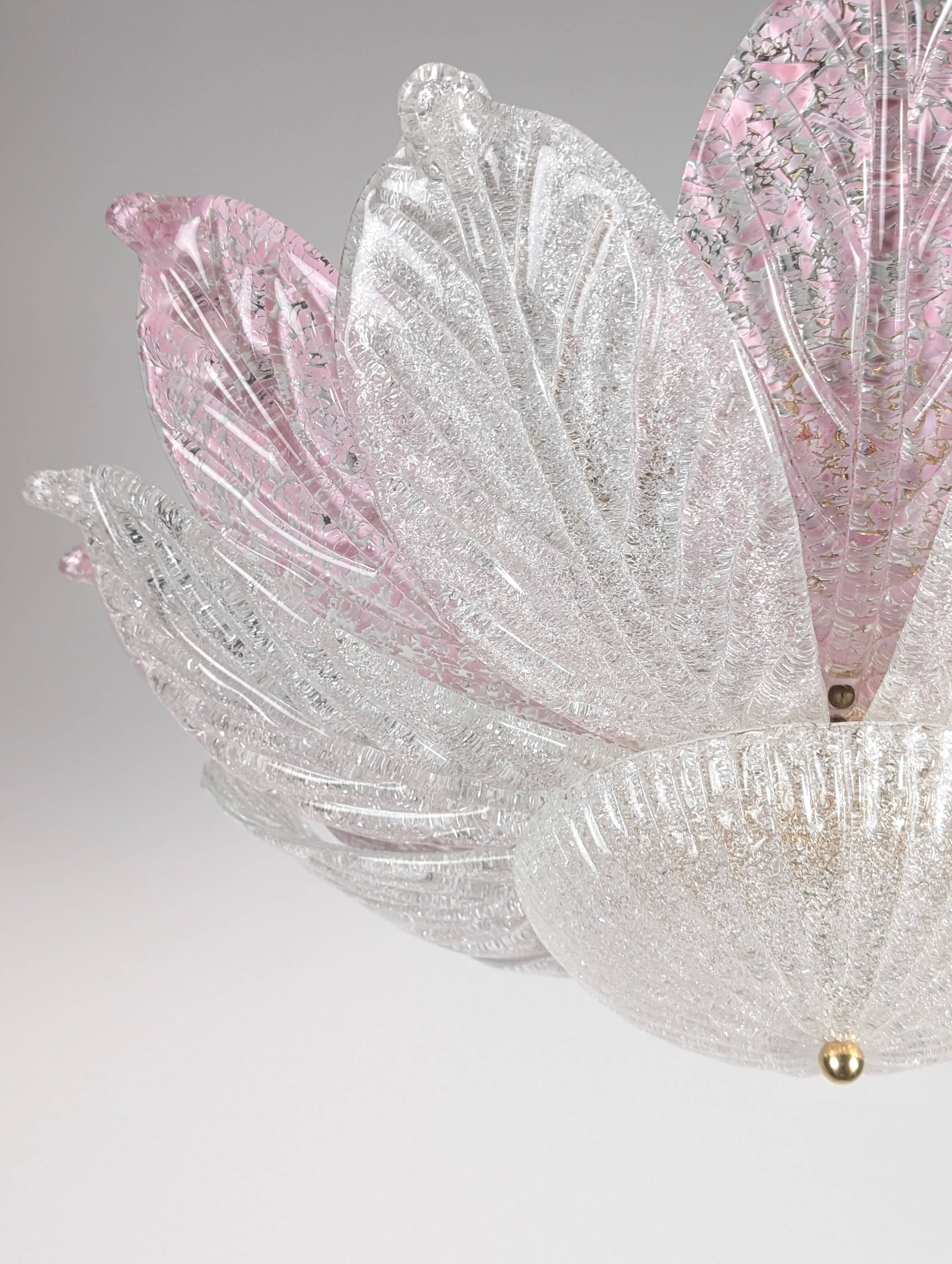 Large Murano Ceiling Lamp in Pink and White Glass, Italy, 1970s