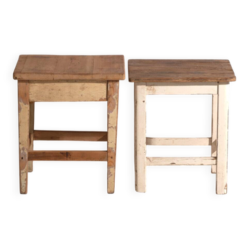 Paire de deux tables de chevet vintage en bois de pin – Europe centrale, vers 1940 #7