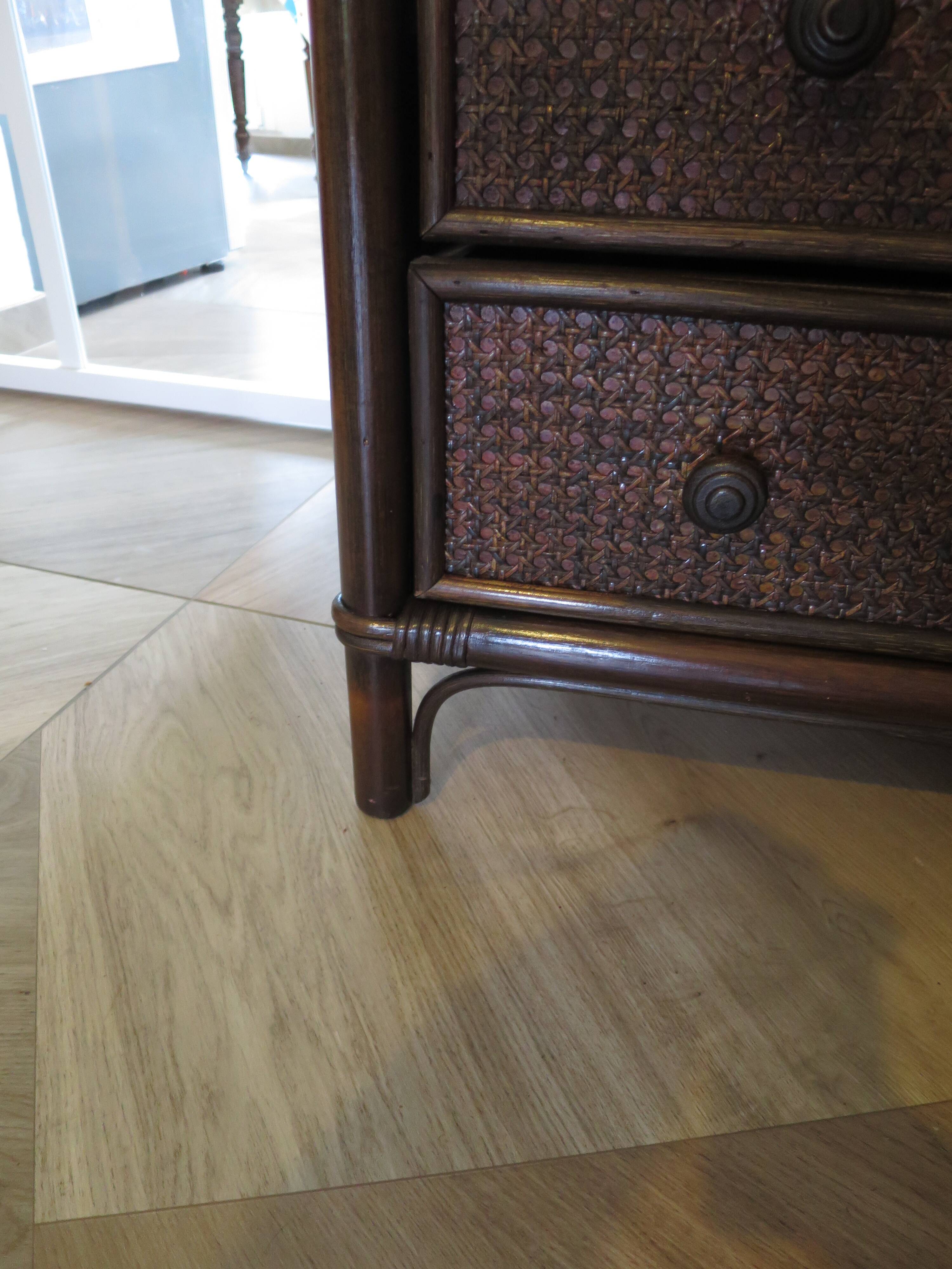Vintage 3-drawer chest of drawers - wood, bamboo and woven rattan - 1980s