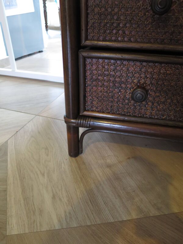 Vintage-commode 3 tioirs -bois bambou et rotin tressé - années 80