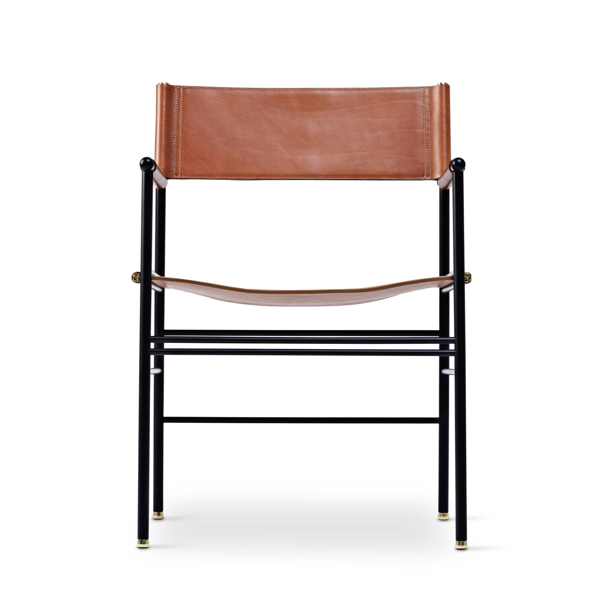 Timeless bar stool with a natural brown leather backrest.