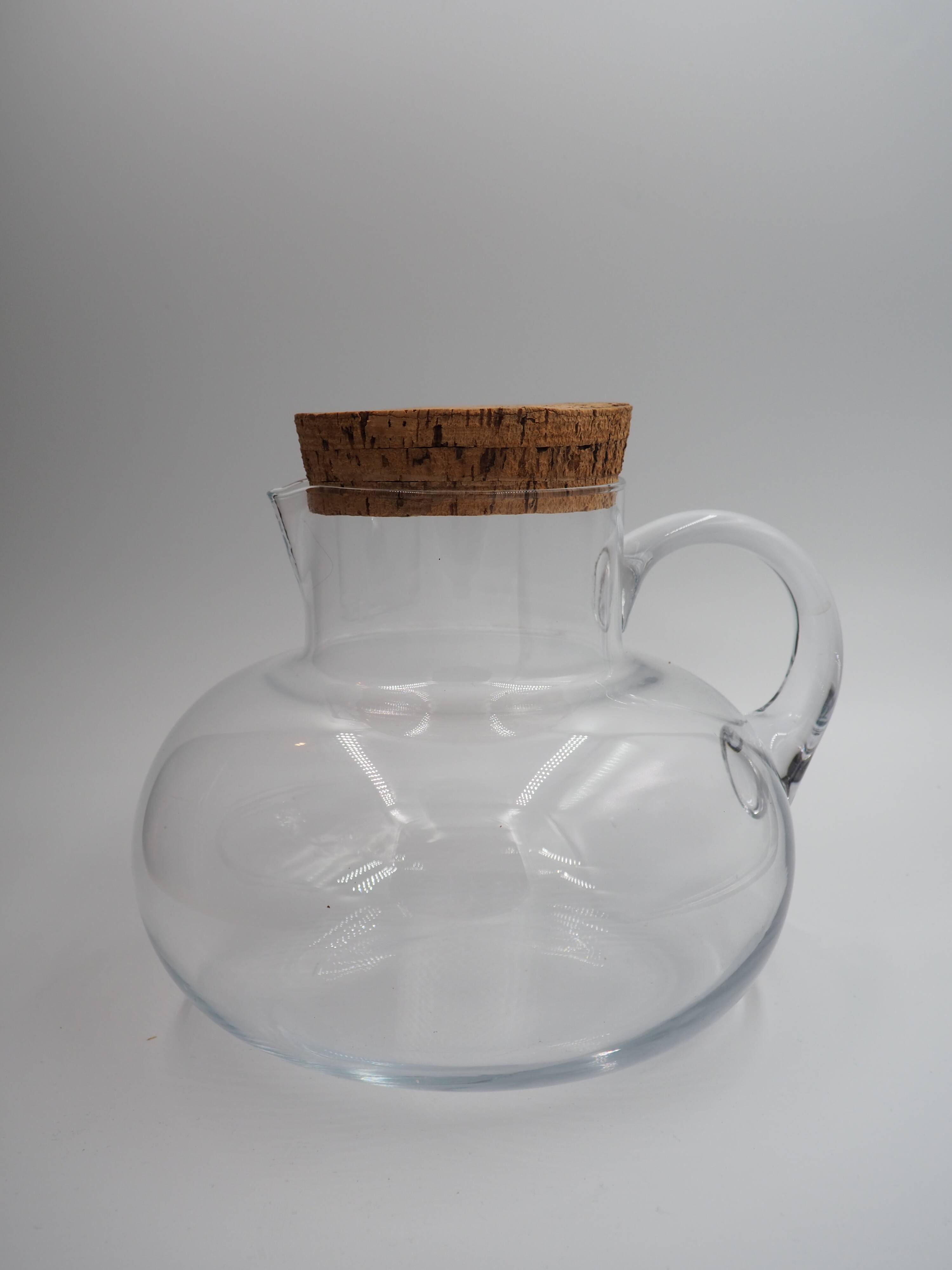 Round glass carafe with cork stopper