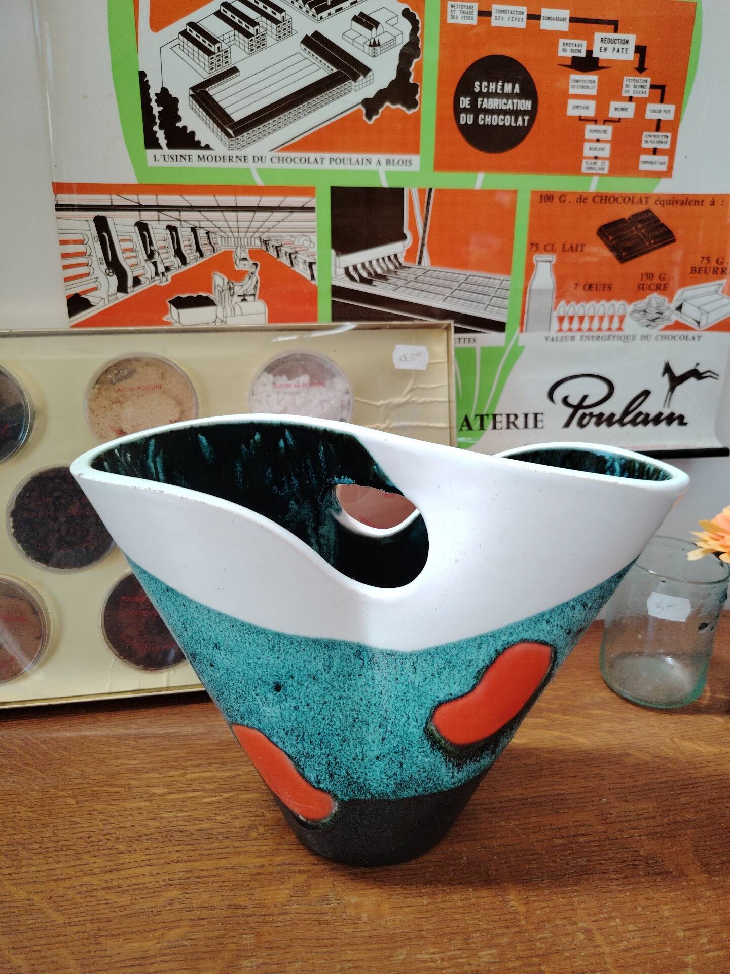 Important vase forme libre en céramique d'art par Elchinger - 1950