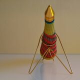 Scoubidou bottle or carafe and its Spoutnik Rocket support Space Age
