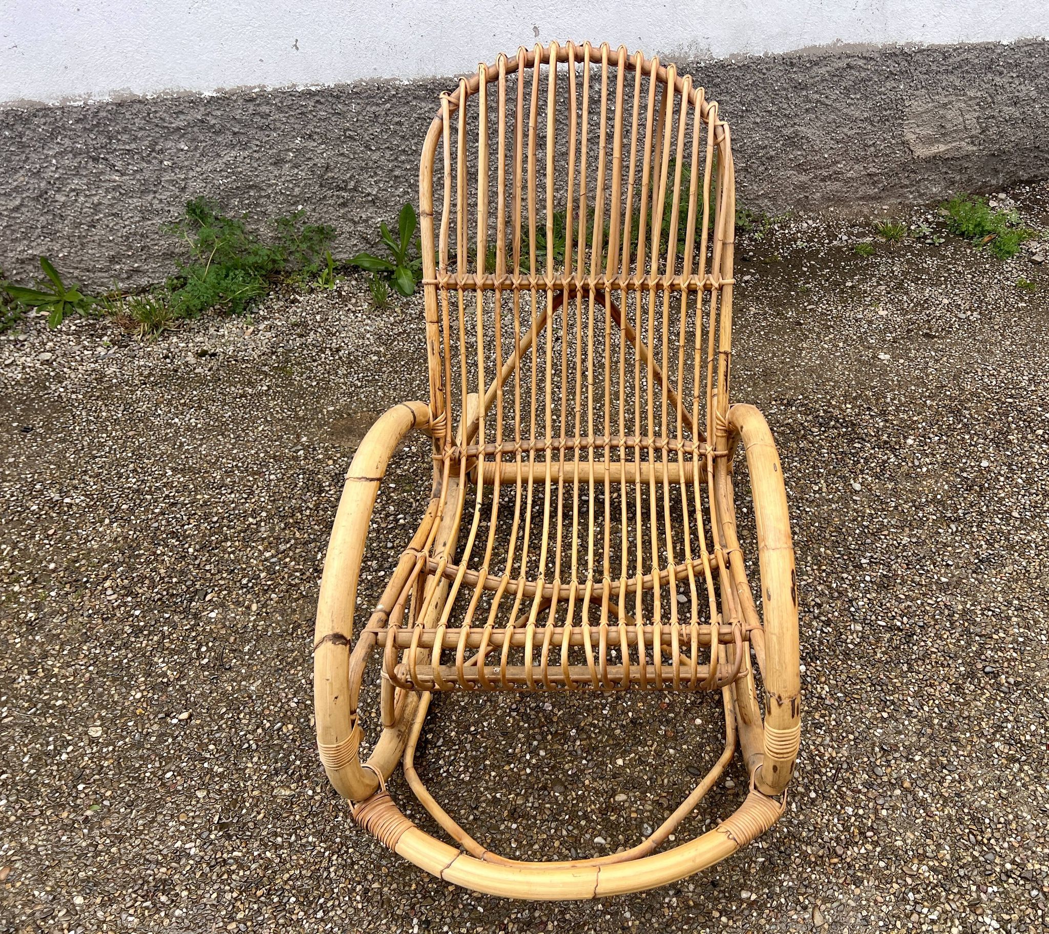 Rocking chair rotin 1960 bambou
