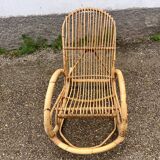 Rocking chair rotin 1960 bambou