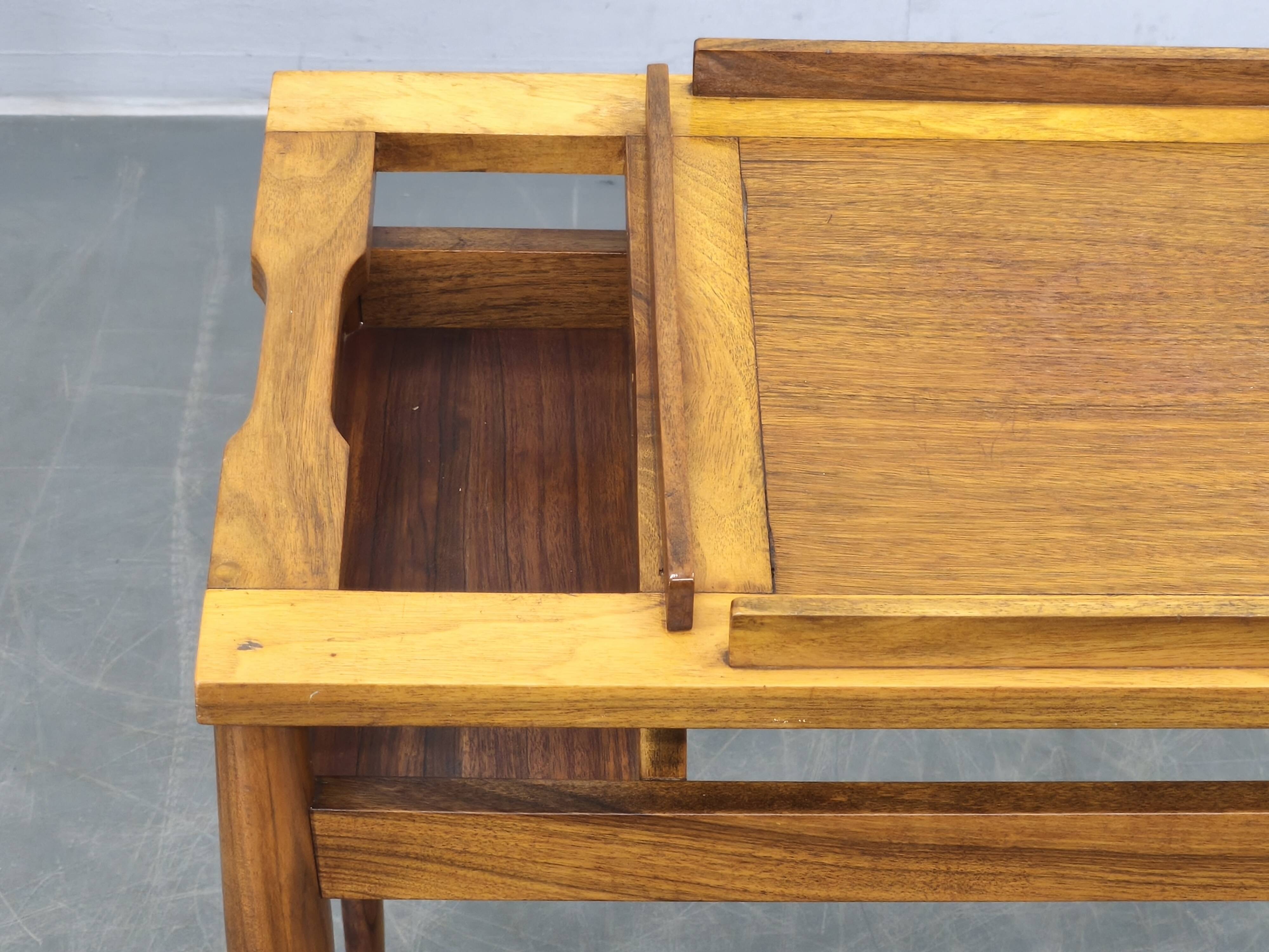Mid Century Walnut Serving Cart, Czechoslovakia, 1970s