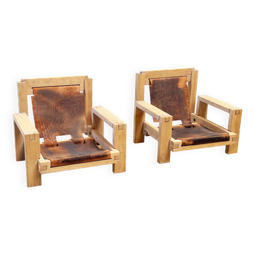 Ensemble de deux chaises longues brutalistes