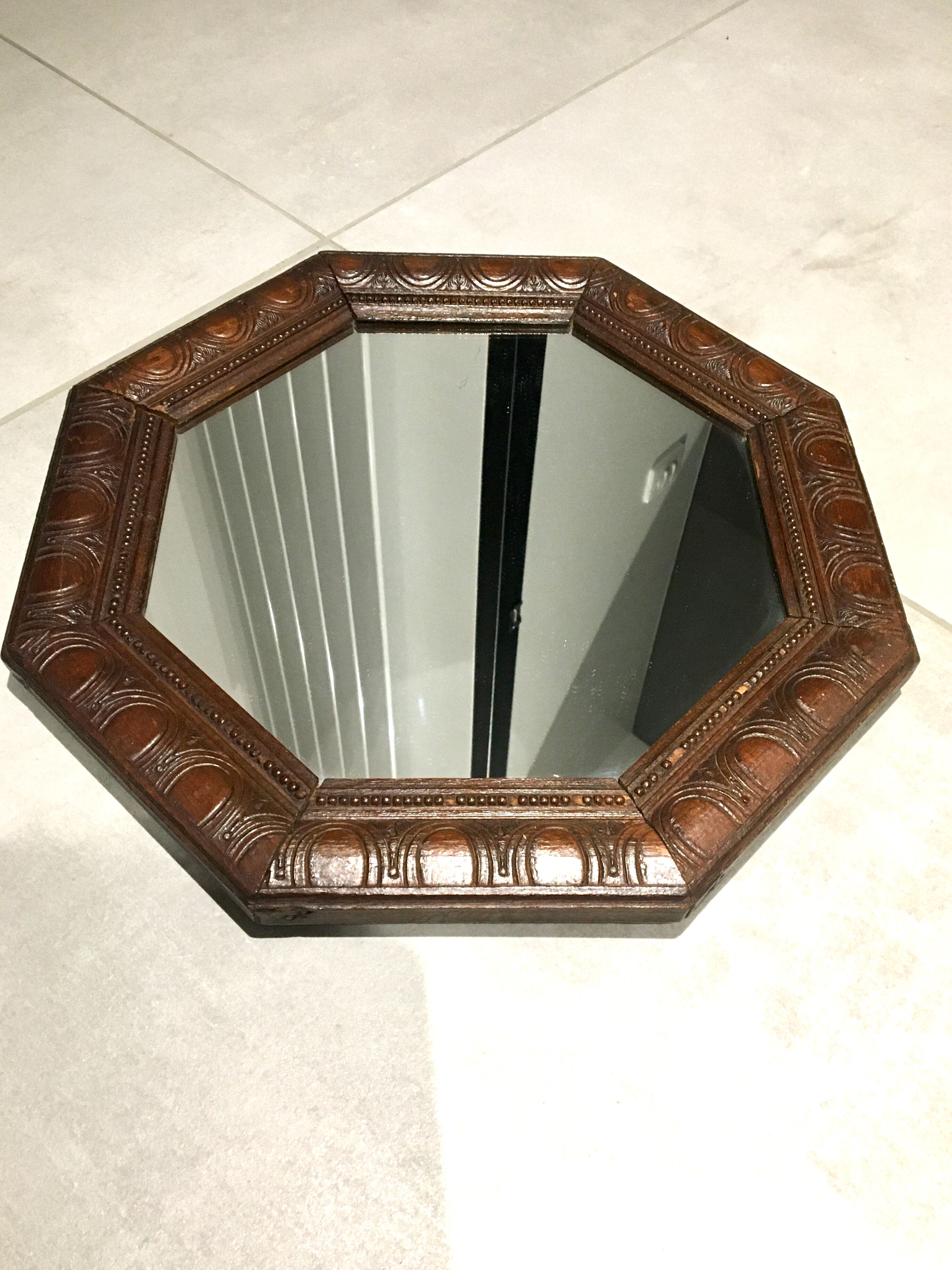 Pretty octagonal mirror Art Deco rosewood frame