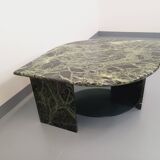 Vintage square coffee table with 2 green marble and smoked glass tops
