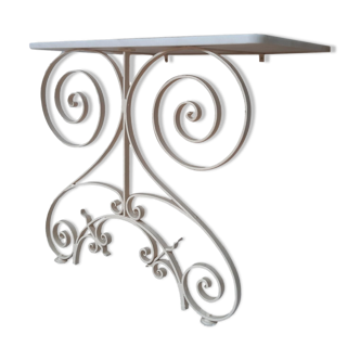 Art deco console wrought iron and white marble