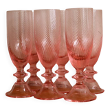 6 Italian pink crystal champagne flutes